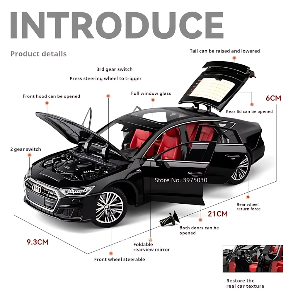 Модель Audi A7, коллекционная, металл, свет, звук, масштаб 1:24
