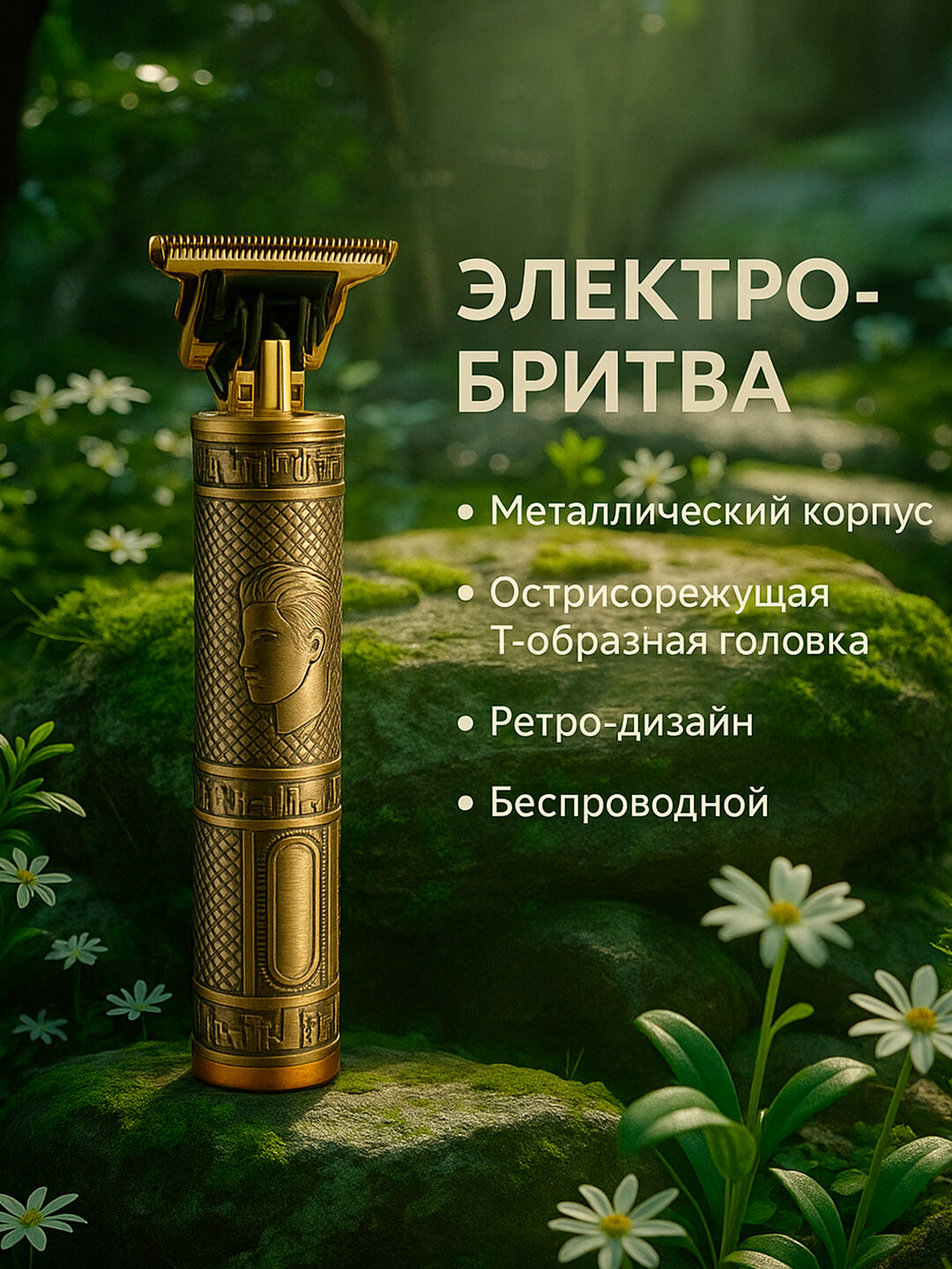 Триммер Savdo PH-305, для бороды и волос, беспроводной, золотистый хром