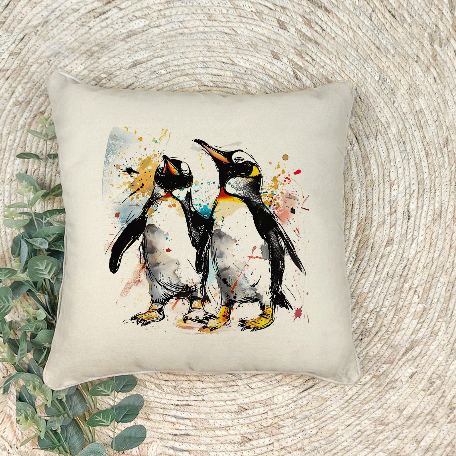Наволочка для декоративной подушки "Два королевских пингвина", 41х41 см, эко-ткань хлопок/полиэфир