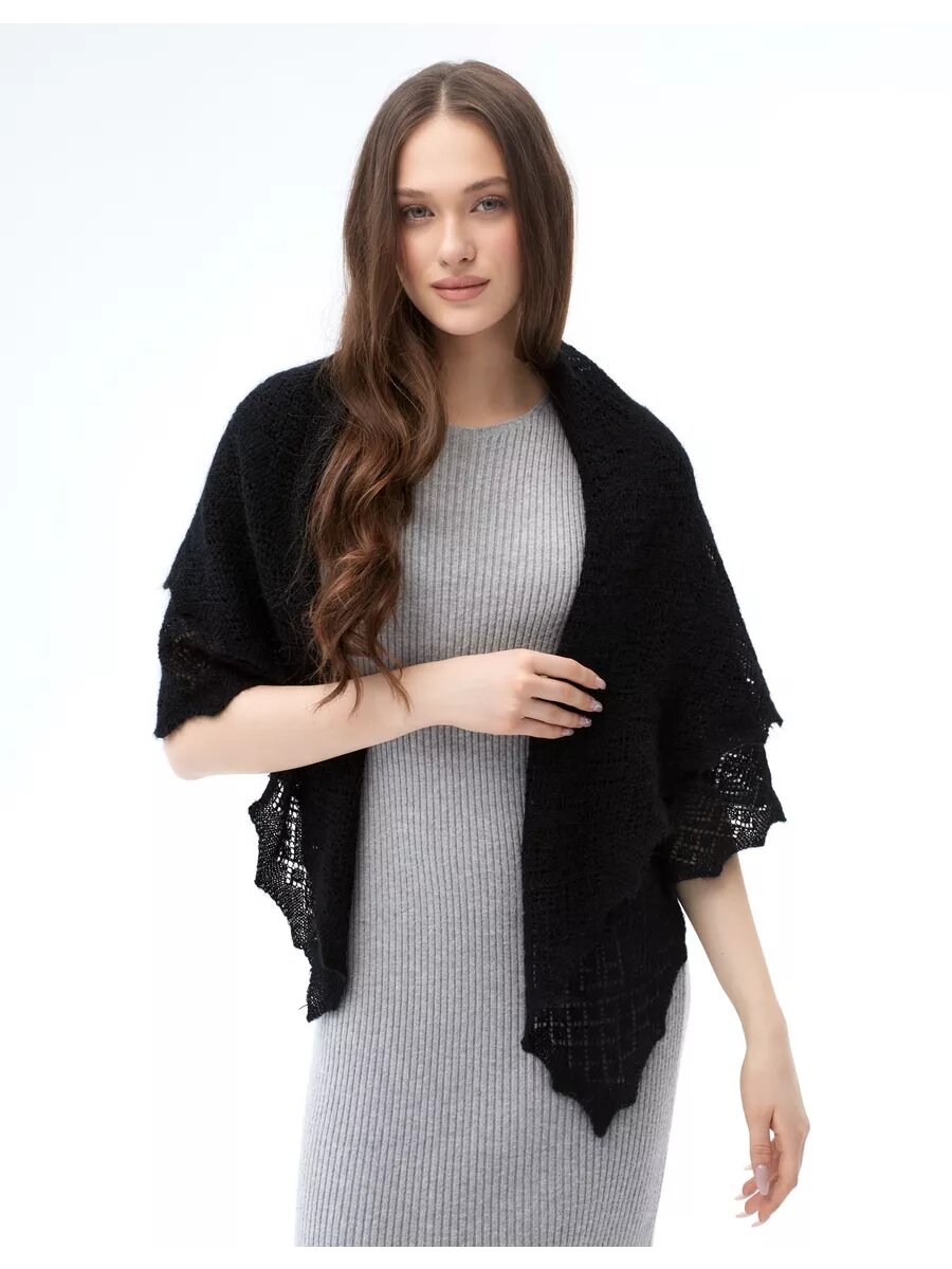 Платок Оренбургский пуховый платок для женщин,110х110 см, черный