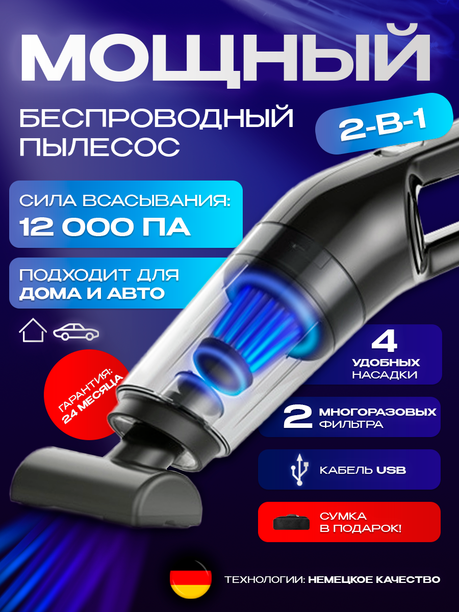 Пылесос автомобильный беспроводной / пылесос для машины мощный