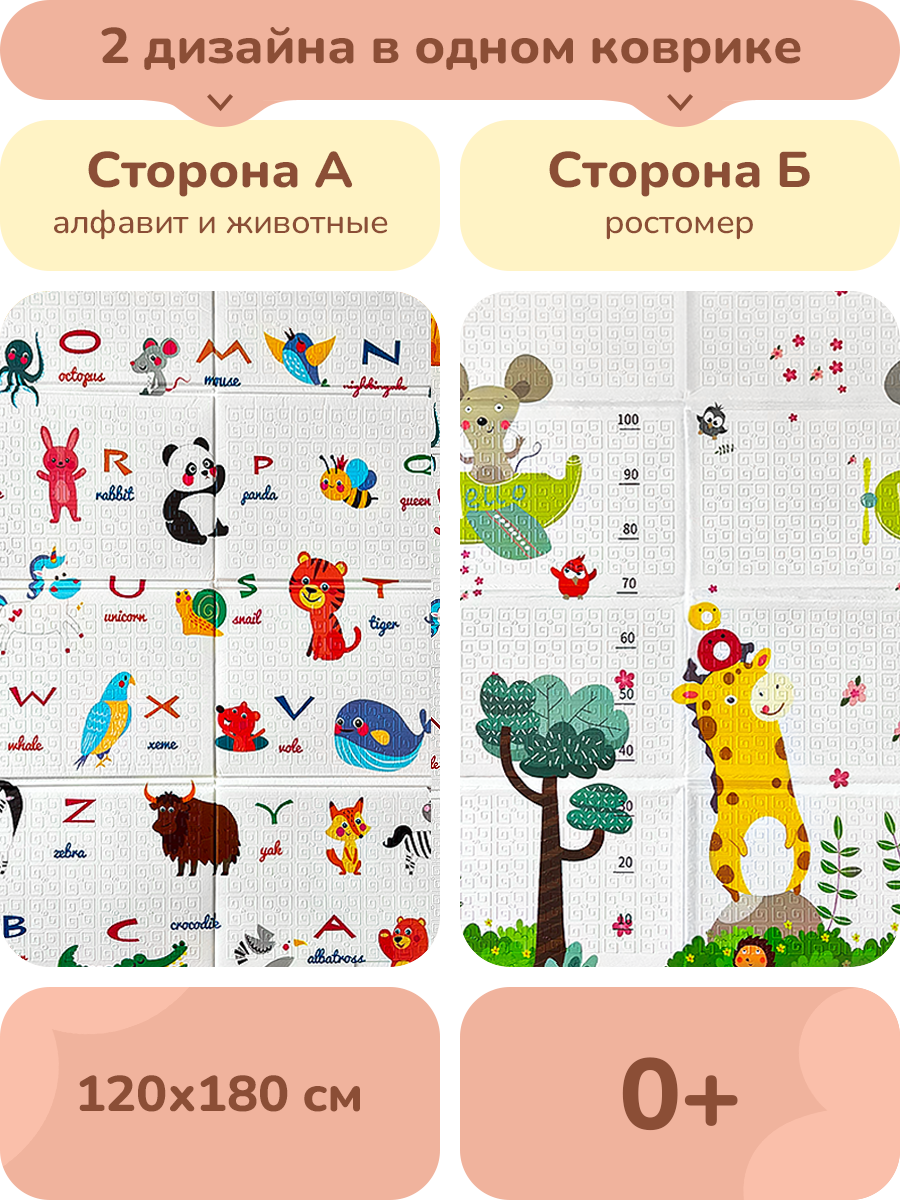 Коврик детский для ползания playokay +10мес, 180 x 200 см, материал XPE, развивающий в детскую комнату — фото 1
