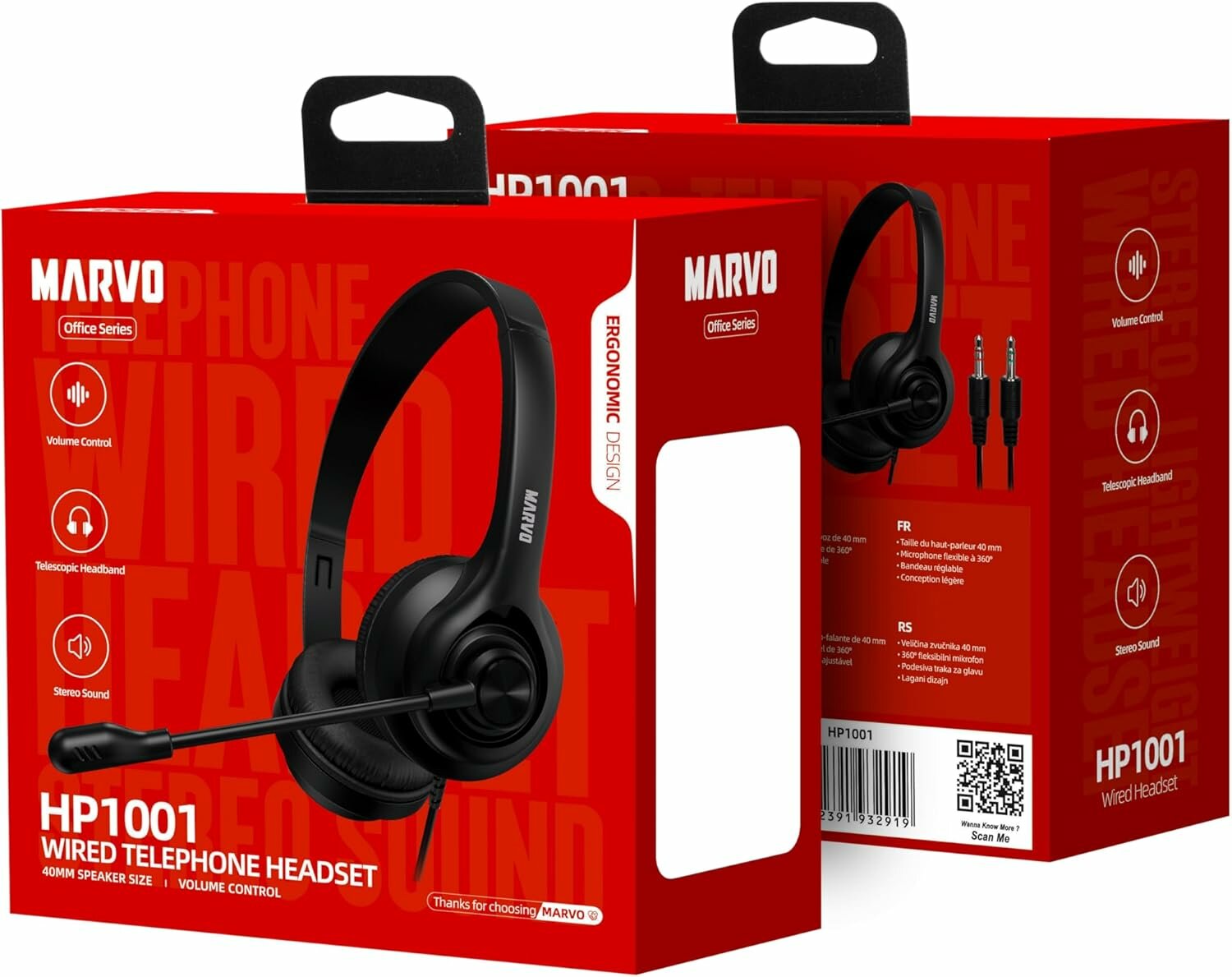 Гарнитура Marvo HP1001, офисная, с микрофоном, накладные, регулируемое оголовье