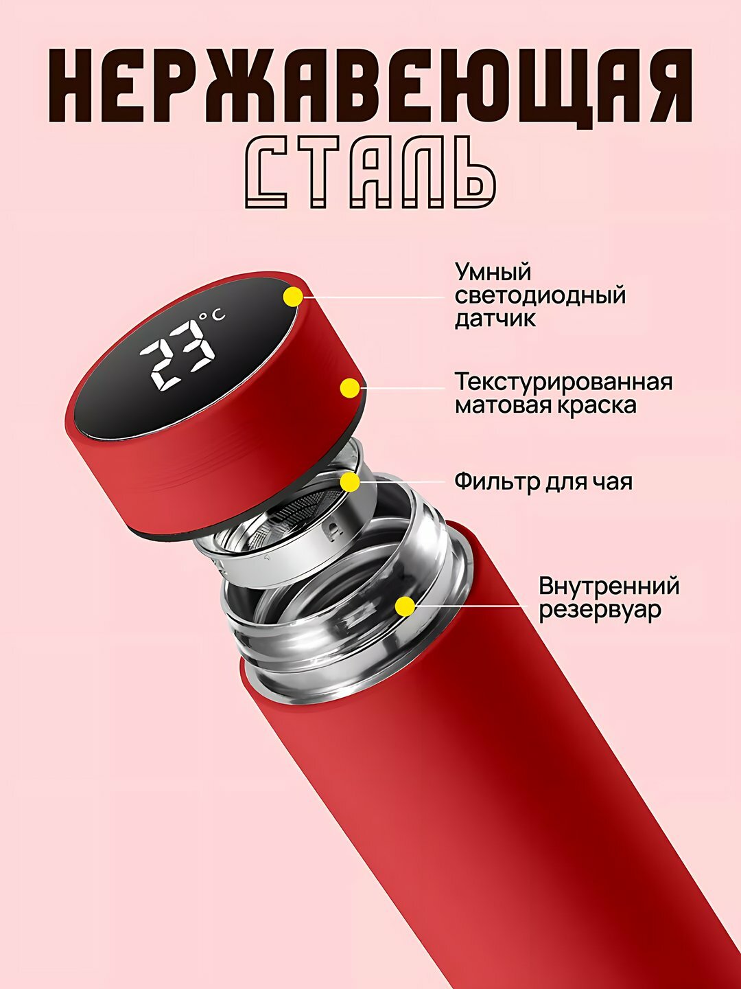 Термос с датчиком температуры, сохраняет тепло, компактный и легкий