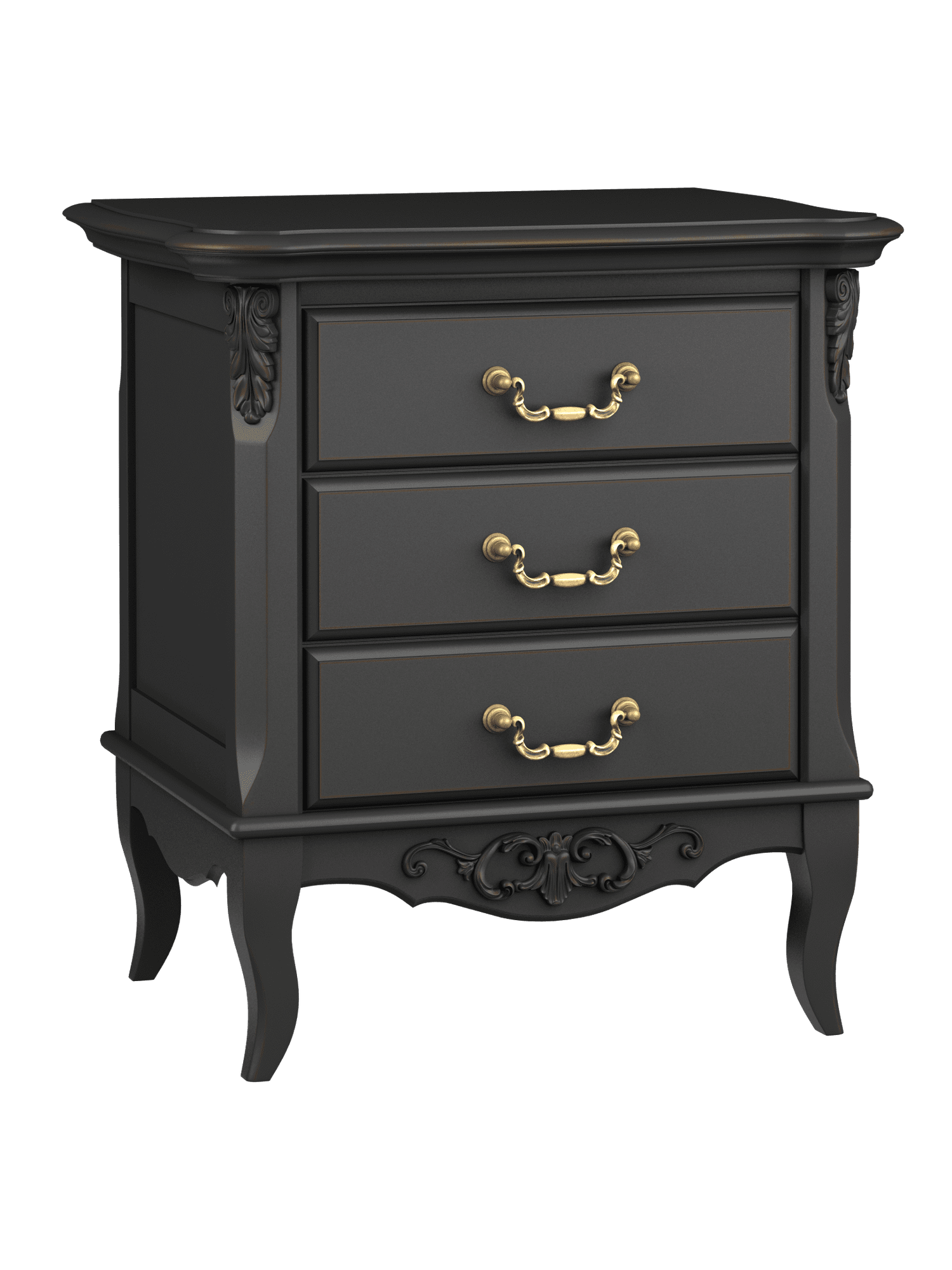 Тумба прикроватная Ля Нэж 3 ящика черая RAL 9011 на ножках Прованс дерево МДФ без состаривания