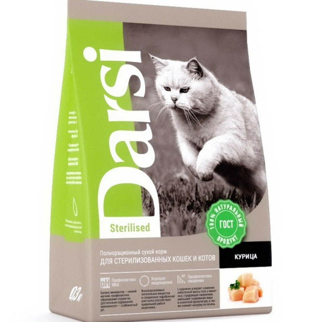 Корм Darsi Sterilised, для стерилизованных кошек, курица, сухой, 10кг