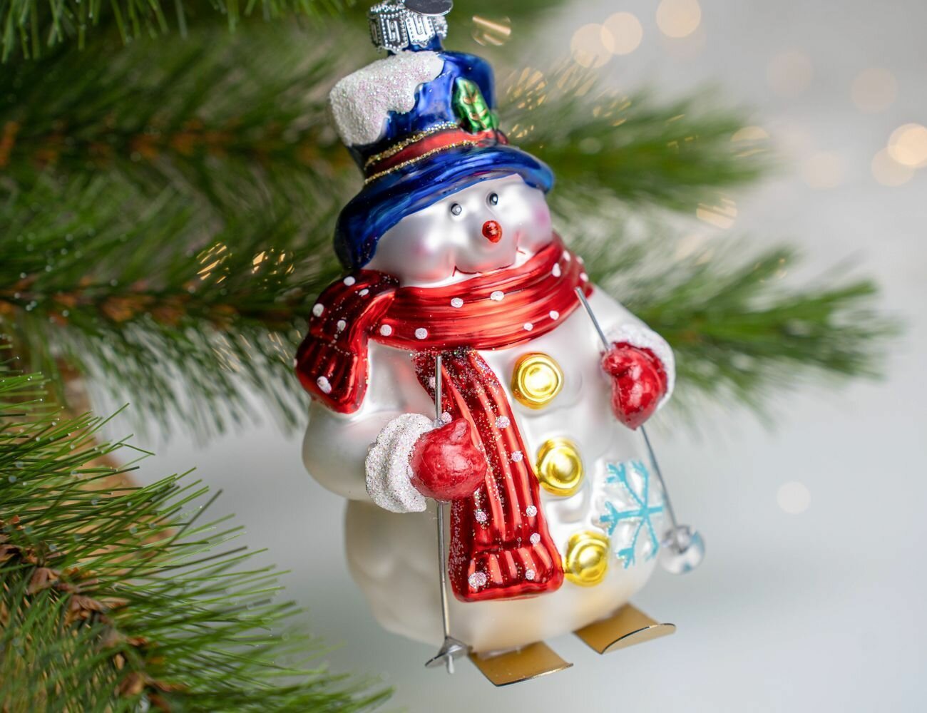 Ёлочная игрушка снеговик-пижон, стекло, 12 см, Winter Deco 4060479-wd