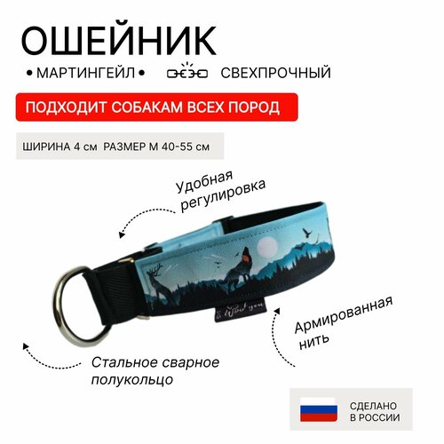 Ошейник для собак с принтом Дикий Лес, мартингейл, полуудавка ширина 40 мм