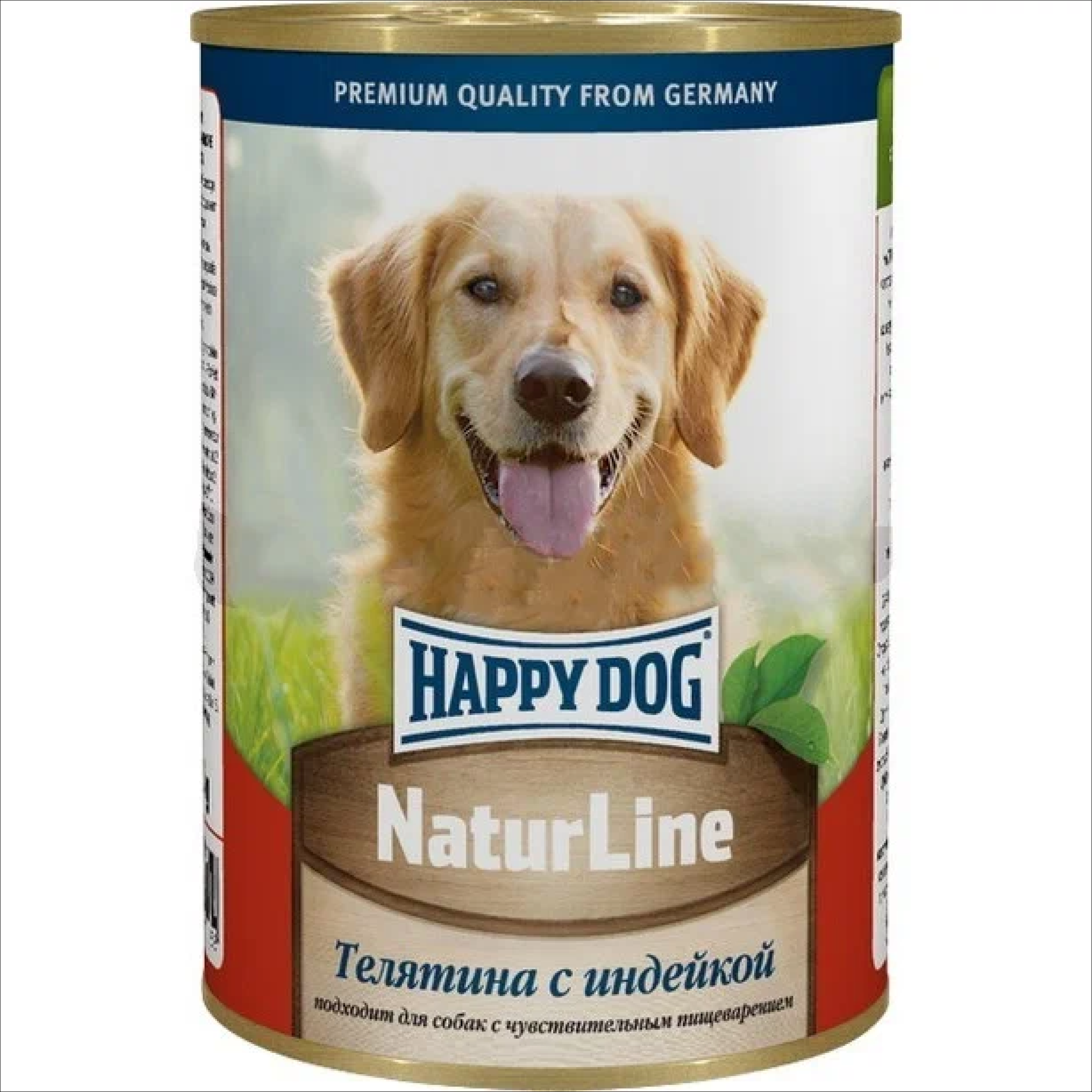 Happy Dog Natur Line полнорационный влажный корм для собак, фарш из телятины и индейки, в консервах 410 г