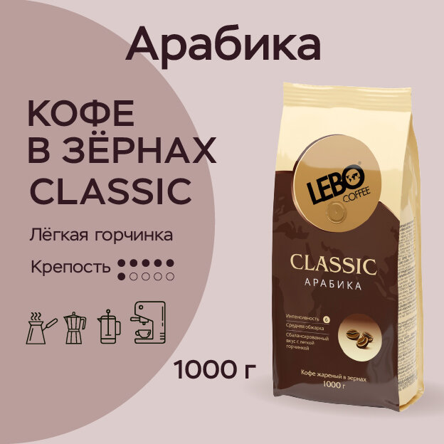 Кофе в зернах "Lebo CLASSIC", средняя обжарка, арабика 100%, 1кг