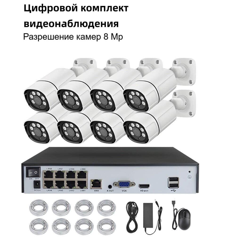 Цифровой IP POE-комплект видеонаблюдения 8 IP-камер на 8 Мп с NVR-регистратором