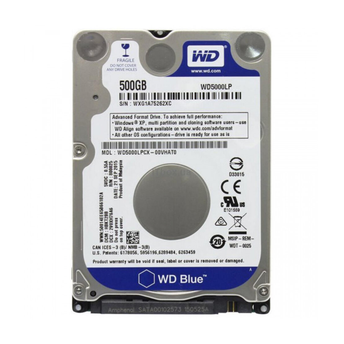 Жесткий диск WD Original 500Gb WD5000LPZX, SATA-III, 1.4 Вт, синий