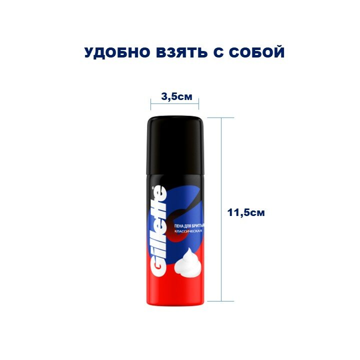 Картинки Пена для бритья дорожная Gillette, классическая, мужская, 50мл
