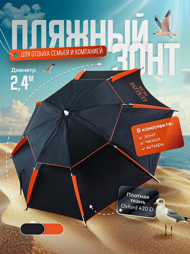 Изображение товара Зонт пляжный большой от солнца Диаметр 240 см черный LUXLINE Picnic