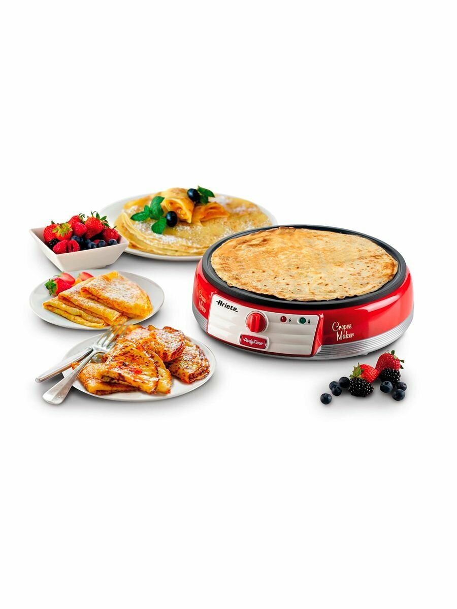 Блинница Ariete Party Time, красный, 1000 Вт, антипригарное покрытие, 2 лопатки в комплекте (00C020200AR0) — фото 1