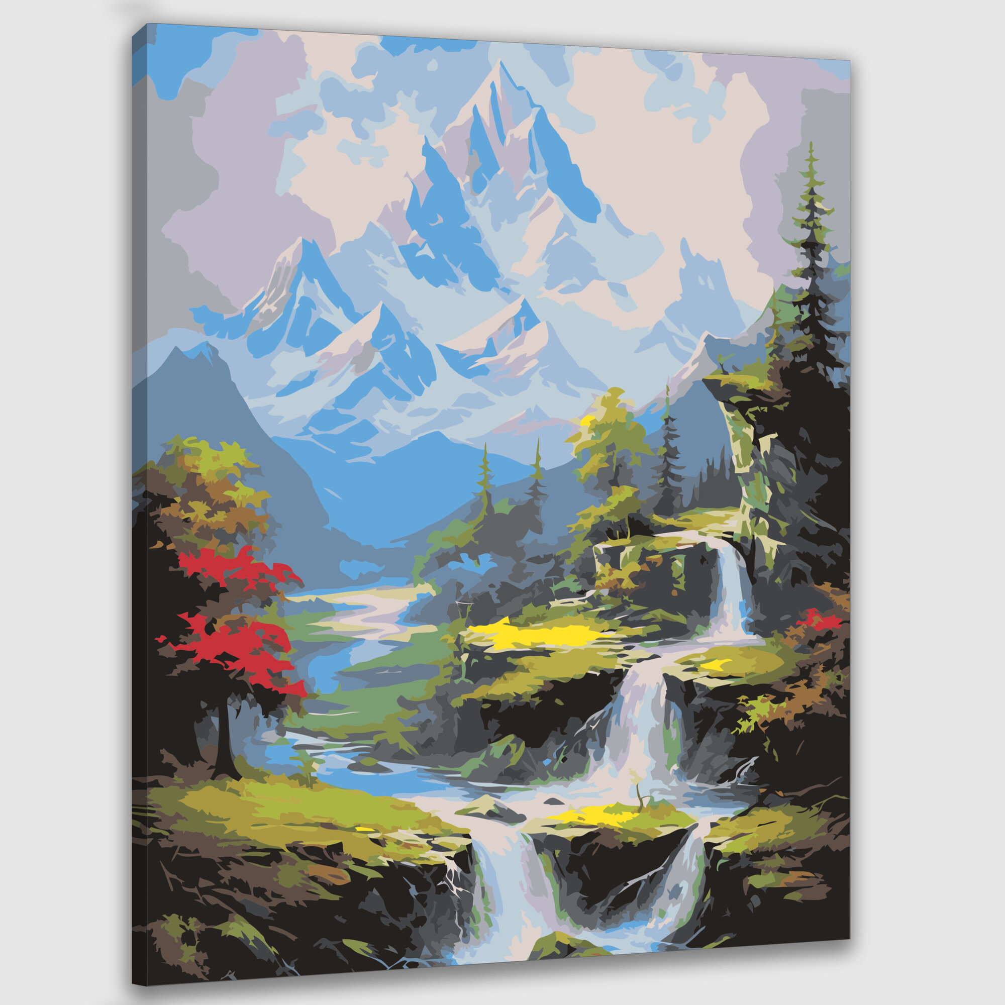 Картина по номерам 40x50 см, картина, масло, заснеженные горы, вершины, небеса, горизонт, трепет, водопад, утесы