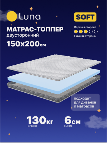 Изображение товара Матрас-топпер Luna Soft 150х200 см двухсторонний, анатомический, высота 6 см