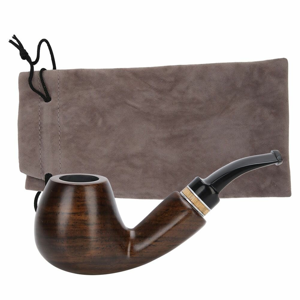 Трубка из черного дерева с кольцом глянцевая текстура древесины изогнутая трубка в стиле ретро аксессуары для курения глянцевая текстура древесины