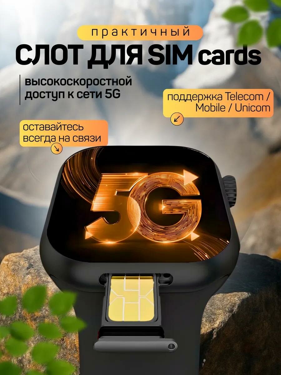 Смарт-часы с SIM картой, 2.06 Amoled HD-экран, Камера для Видеозвонков, Сенсор отпечатков пальцев, Черные — фото 1