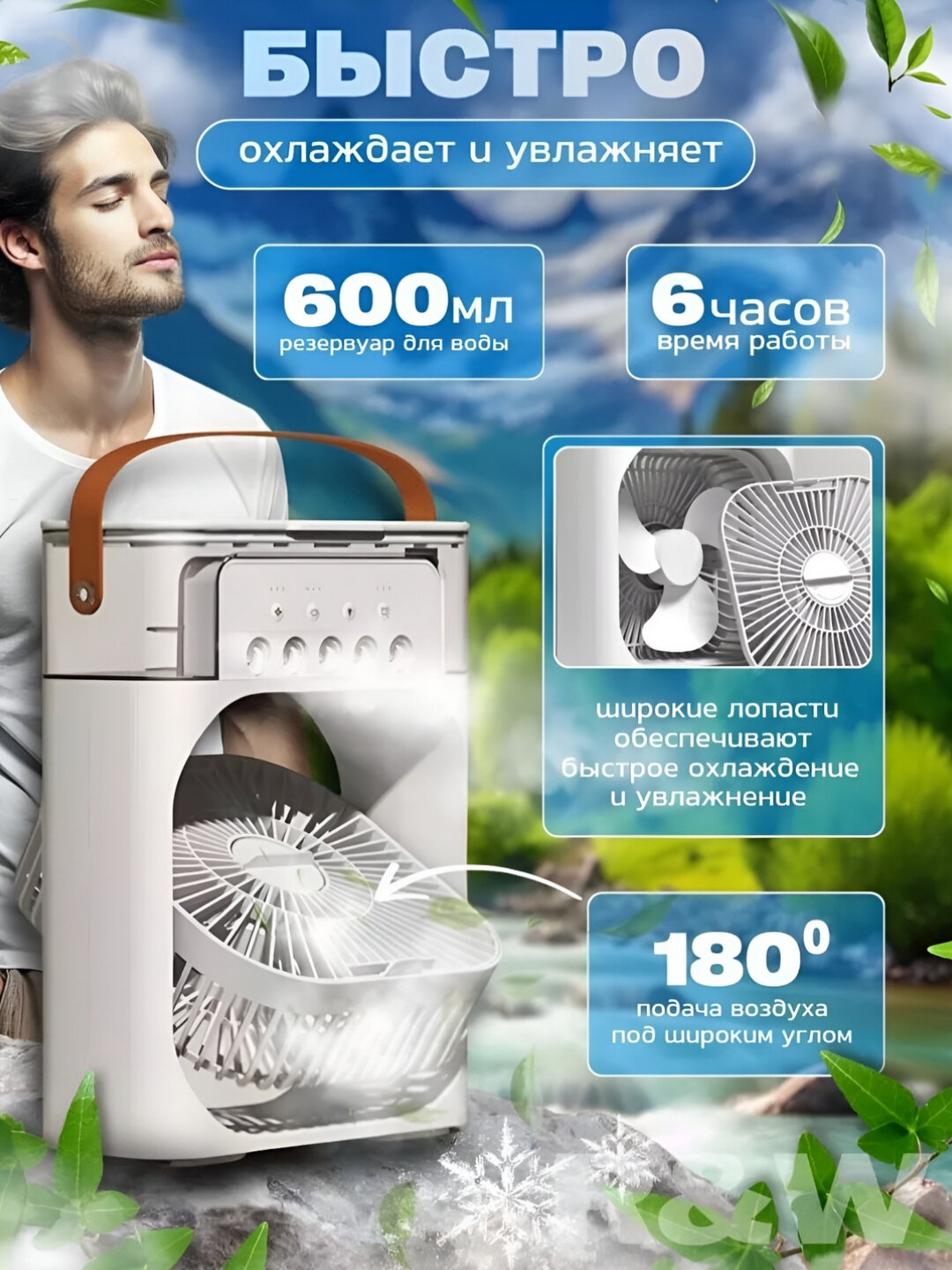 Вентилятор настольный, 5в1, с регулировкой, подсветкой, USB Type-C, С таймером — фото 1