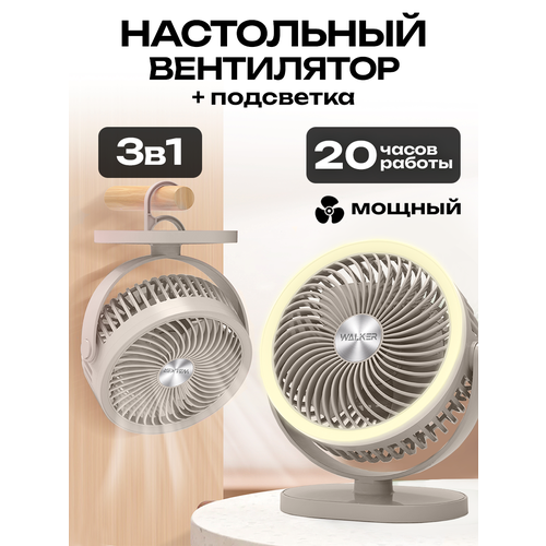 Мини вентилятор настольный бесшумный с охлаждением WALKER кондиционер напольный подсветка подвесной крючок поворотный рег наклона белый 1598₽