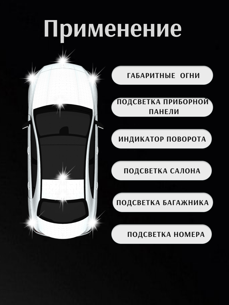 Изображение W5W (T10) лампочки светодиодные LED 12-24v в габариты, ДХО