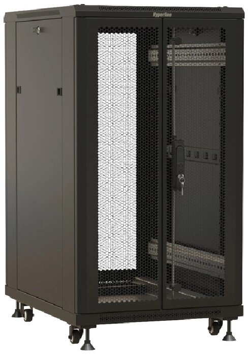 Шкаф коммутационный Hyperline (TTBR-1868-DD-RAL9004) напольный 18U 600x800мм пер. дв. перфор.2ств. задн. дв. п