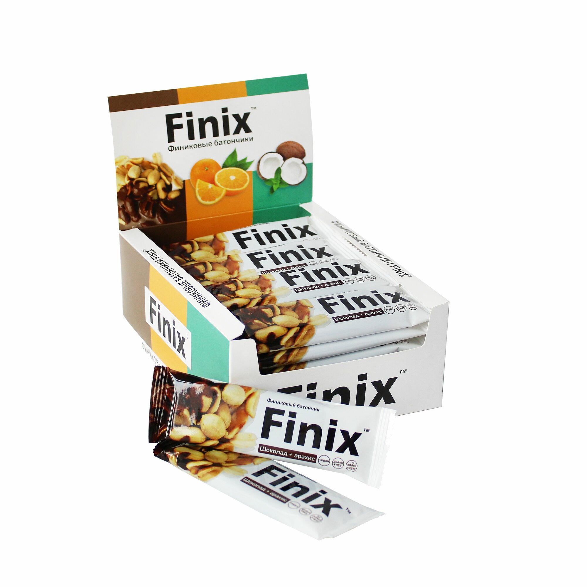 Натуральные финиковые батончики Finix "Шоколад Арахис" 24 шт./720 грамм.