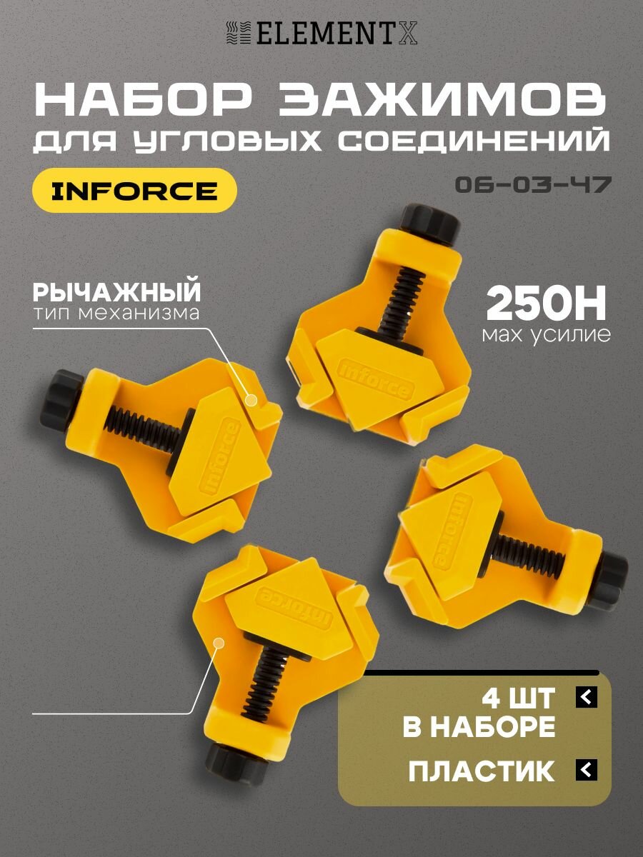 Струбцина быстрозажимная угловая набор 4 шт зажимы для угловых соединений 4 шт Inforce