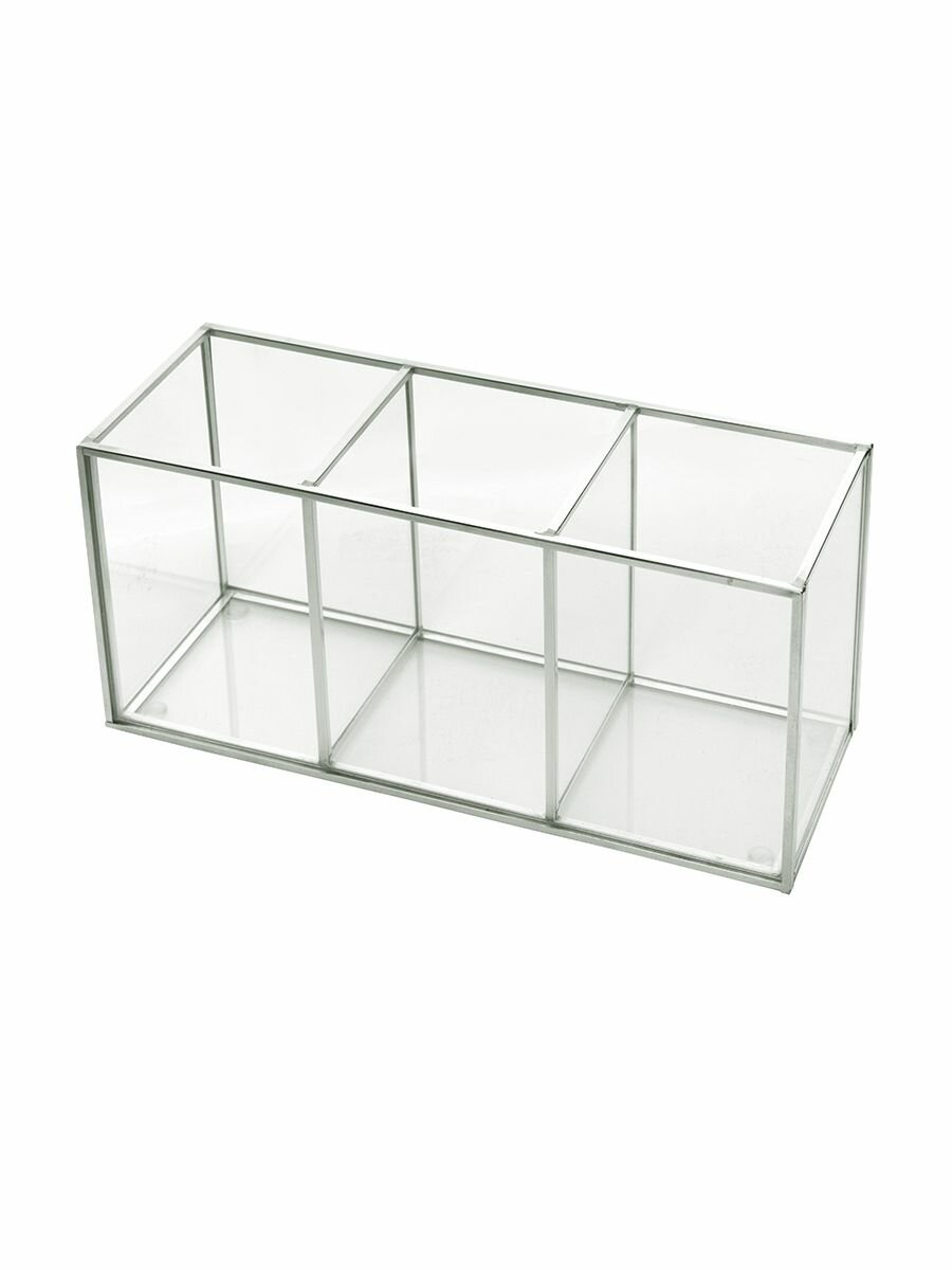 Органайзер для косметики из стекла/ три отделения/ профиль серебристый — фото 1