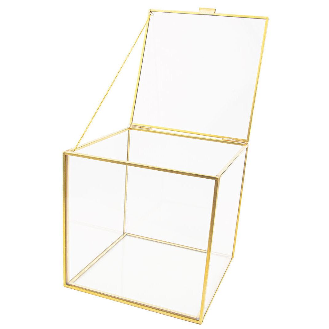 Шкатулка "КУБ", интерьерная, для украшений, прозрачная, стекло, латунь, 15x15x15 см — фото 1
