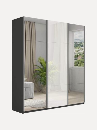 Изображение товара Шкаф-купе Прайм 3-х дверный Зеркала/Стекло белое/Доводчики 180х57х230, Мебельная компания Е1, Серый диамант