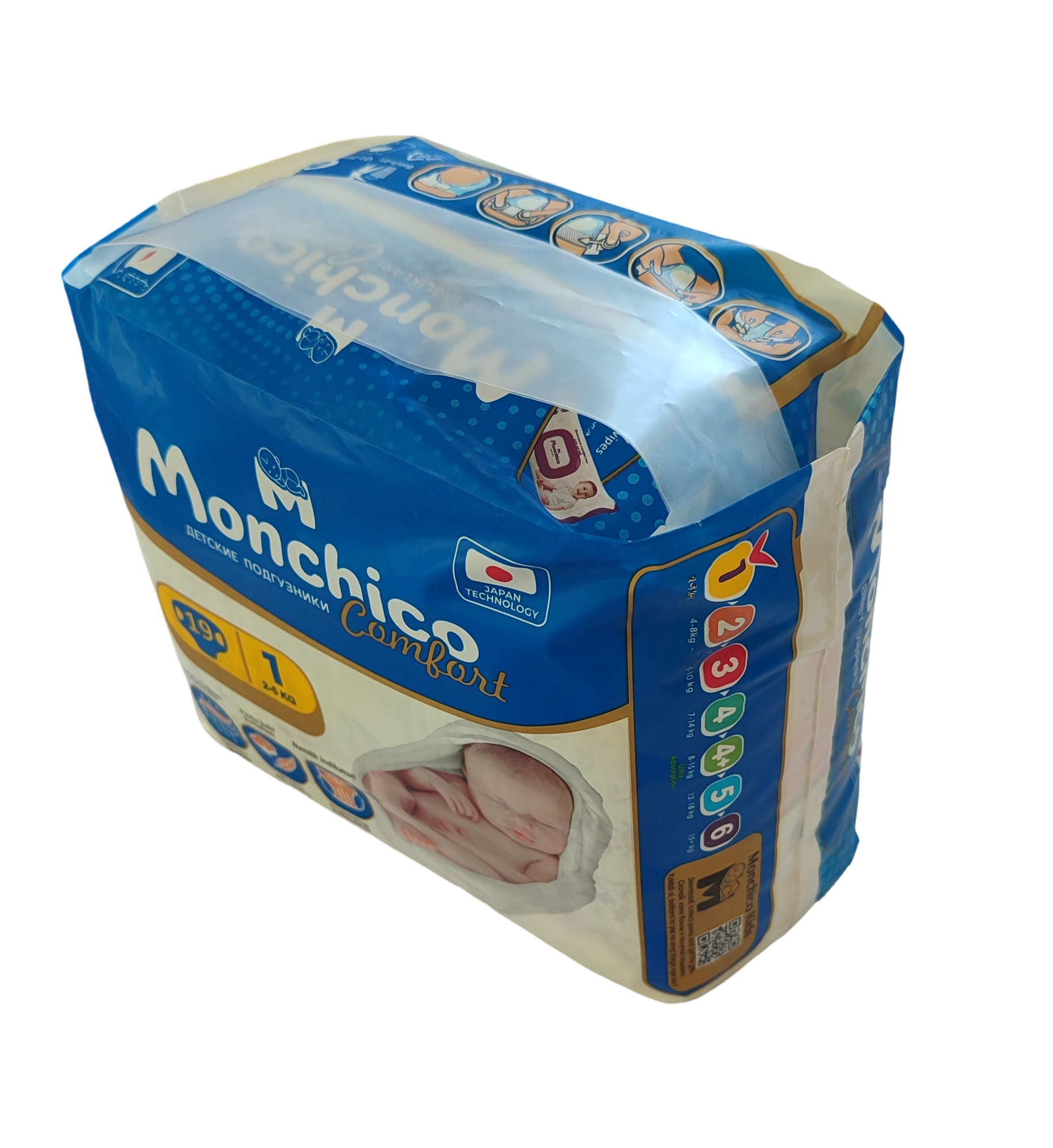Подгузники Monchico "Comfort New Born" 1 размер в экоупаковке 19шт, для новорожденных, 2-4кг, — фото 1