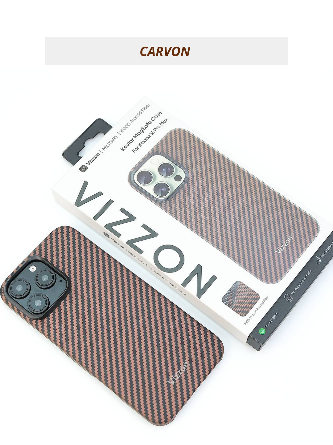 Чехол Vizzon "MILITARY", для iPhone 16 Pro Max, ударопрочный поликарбонат/ткань/резина