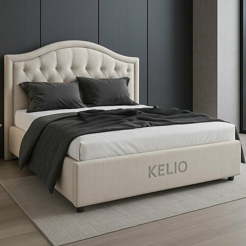 Кровать двуспальная 120Х200 см Ofelia подъемный механизм, ортопедическое основание, мягкое изголовье Бежевый