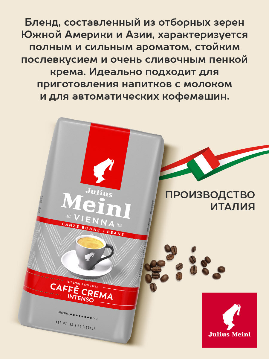 Кофе в зёрнах Julius Meinl Кафе Крема Интенсо (Intenso), 1кг, тёмная обжарка — фото 1