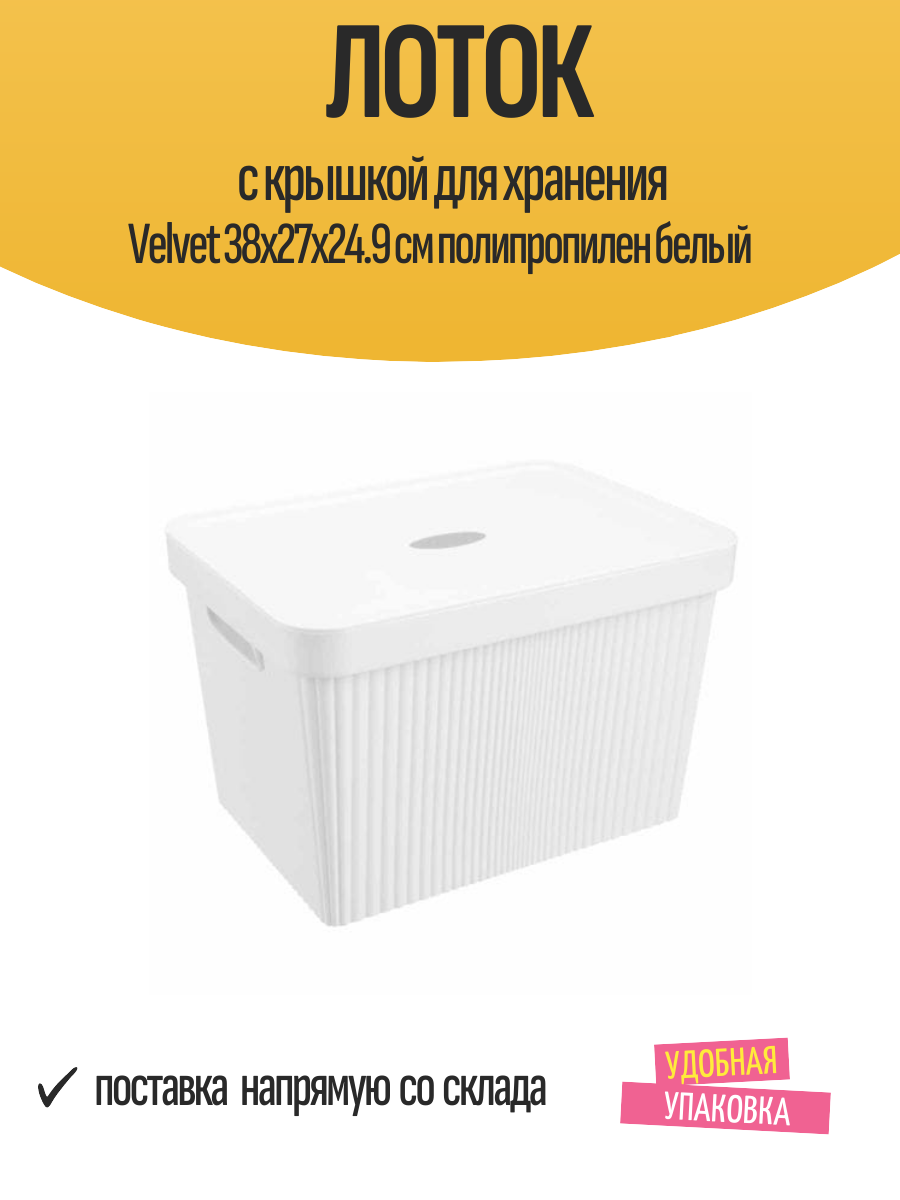 Лоток с крышкой для хранения Velvet 38x27x24.9 см полипропилен белый