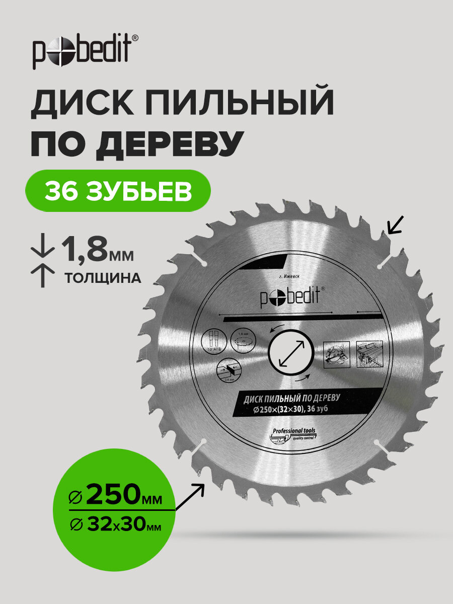 Диск пильный по дереву 250 мм 36 зубьев Pobedit