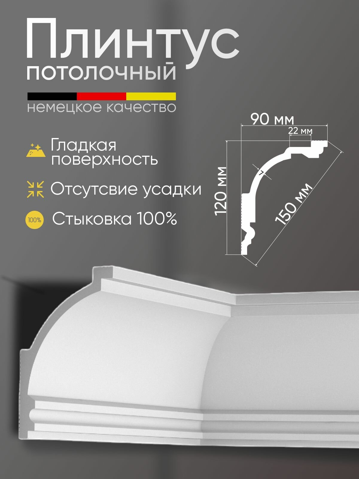 Плинтус потолочный 4 шт GLANZEPOL 200 см пенополистирол белый GP120
