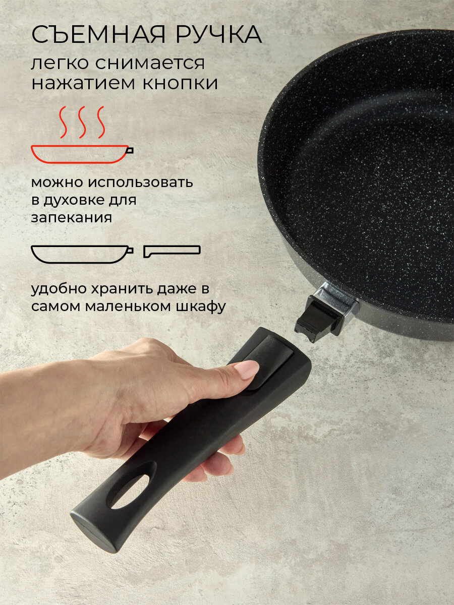 Сковорода с крышкой 22 см. со съемной ручкой (индукция) Unifico Bravo (защищенное дно) — фото 1