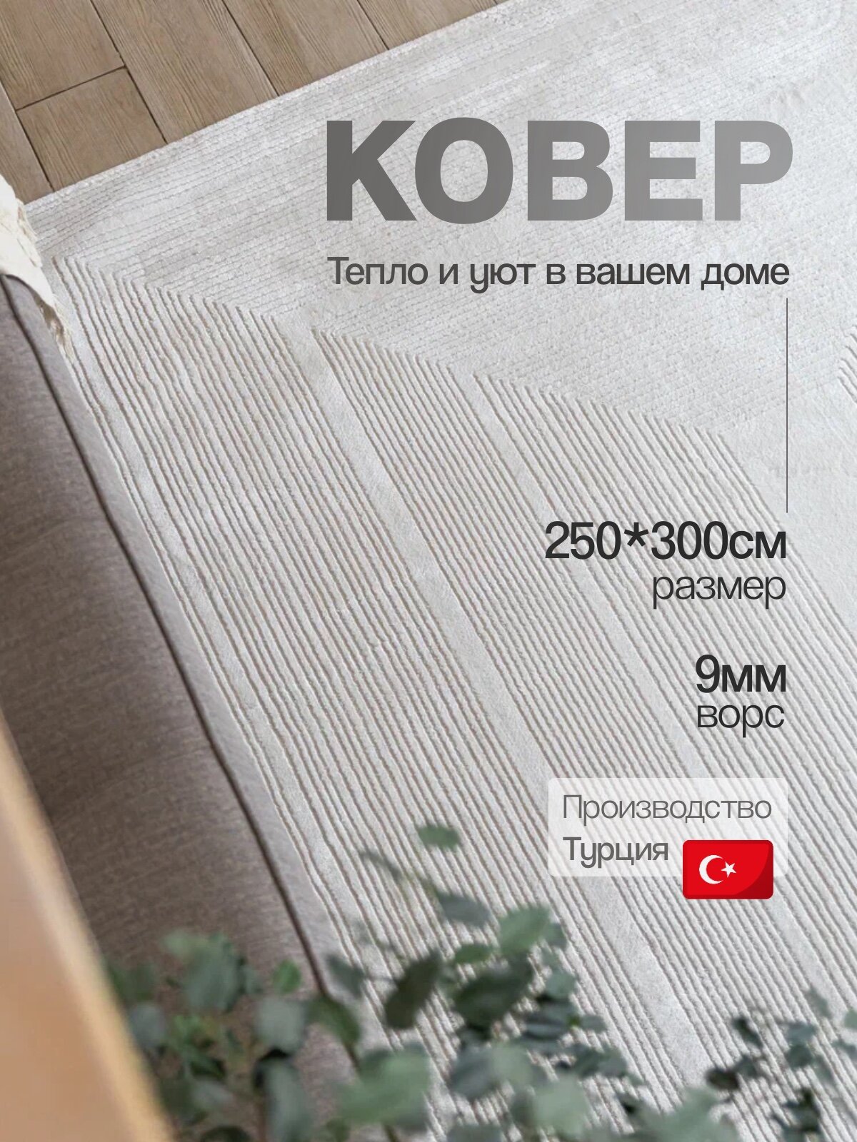 Ковер Happy Floor, прямоугольный, ворс 10мм, противоскользящий, 250х300 см,