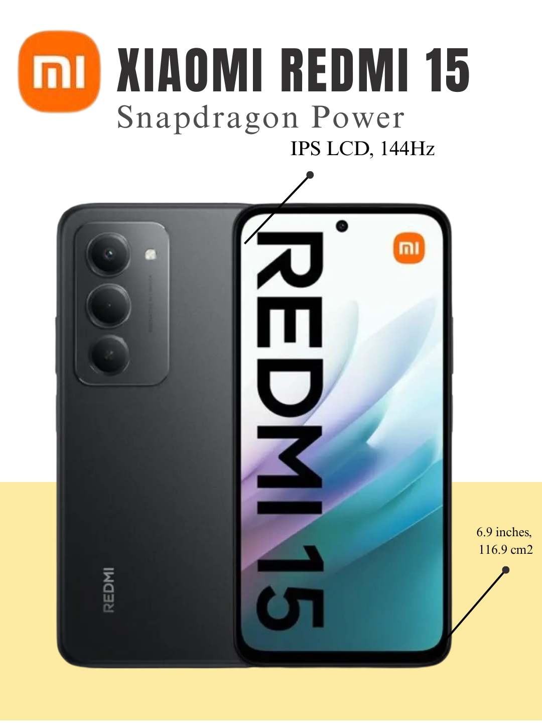 Смартфон Xiaomi Redmi 15, новая модель 2025 года, IPS LCD, 144H, 50 МП, f/1.8, аккумулятор 7000 мАч, Черный 6/128 — фото 1