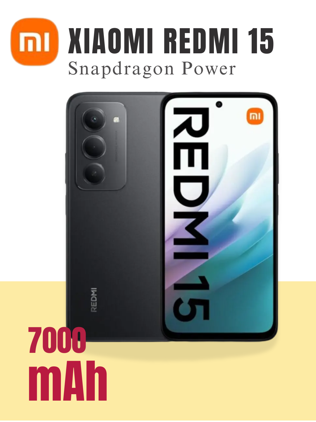 Смартфон Xiaomi Redmi 15, новая модель 2025 года, IPS LCD, 144H, 50 МП, f/1.8, аккумулятор 7000 мАч, Черный 8/128