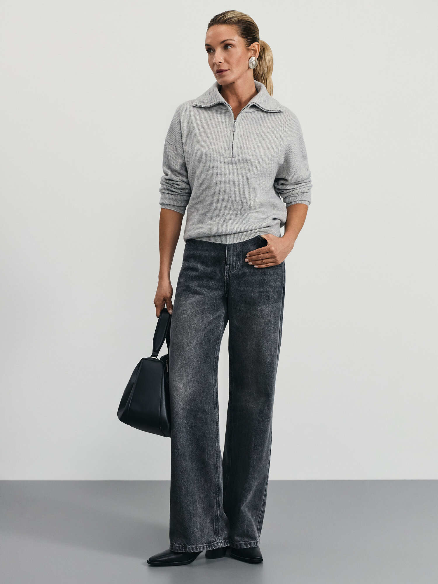 Джинсы широкие Zarina wide leg, размер S (RU 44)/170, серый деним