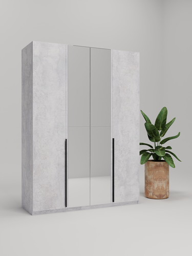 Изображение товара Шкаф для одежды распашной четырехдверный с ящиками с зеркалом, НордМебель, бетон 160х220х54