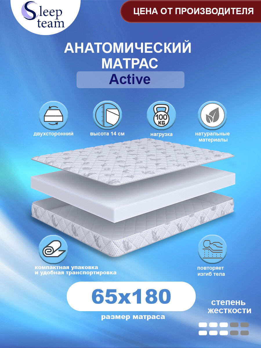 Матрас детский SleepTeam Active 65х180, беспружинный, высота 14 см, односпальный