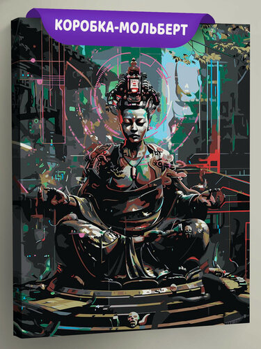 Изображение товара Картина по номерам на холсте с подрамником "Религия буддизм: Будда киберпанк, неон" Раскраска 40x50 см, Мантры Портрет