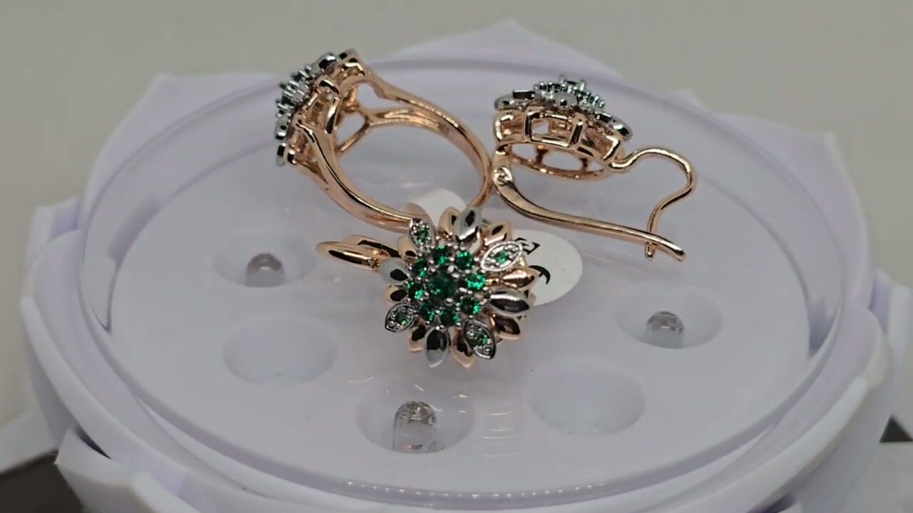 Комплект бижутерии: серьги, кольцо, финифть, размер кольца 19, зеленый, — фото 1