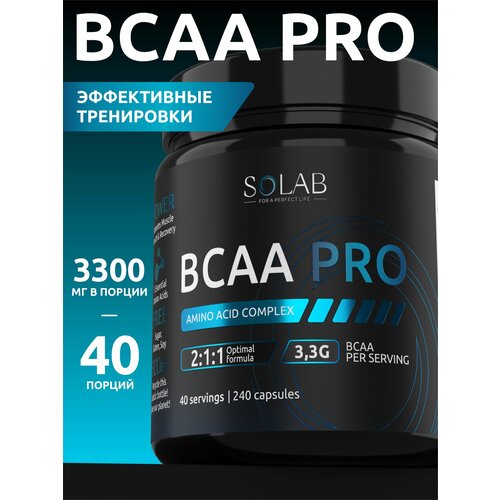 BCAA PRO 2:1:1 (лейцин, изолейцин, валин), аминокислоты для восстановления мышц, 240 капсул