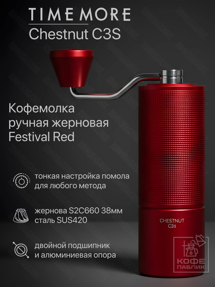 Кофемолка ручная жерновая Timemore C3S Festival Red красная